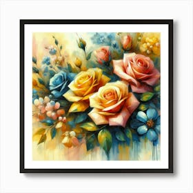 Colorful Roses oil painting abstract painting art 2 Art Print