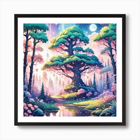 A Fantasy Forest With Twinkling Stars In Pastel Tone Square Composition 320 Art Print