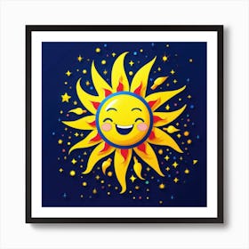 Lovely smiling sun on a blue gradient background 128 Art Print