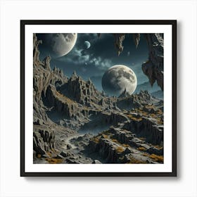 Rocky Landscape With Moons Art Print