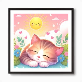 Cute Kitten Sleeping In The Sun Art Print