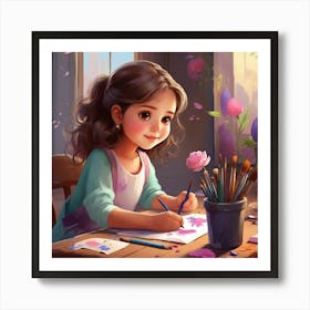 Little Girl Painting Art Print