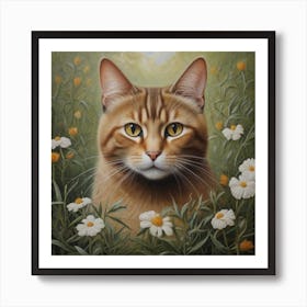 Cat In Daisies Art Print