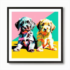 Wirehaired Pointing Griffon Pups, This Contemporary art brings POP Art and Flat Vector Art Together, Colorful Art, Animal Art, Home Decor, Kids Room Decor, Puppy Bank - 115th Art Print