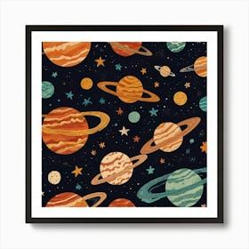 Planets And Stars Cute Kids Room Drawing Illustration 0 Art Print