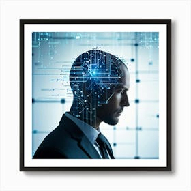 Abstract Head Silhouette Representing Cyber Security Geometric Shapes Interlocking To Form A Wallpa (2) Art Print