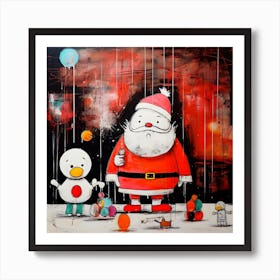 Santa Claus And Penguin Art Print