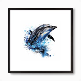 Dolphin Sketch With Ink Splash Effect 1 Art Print