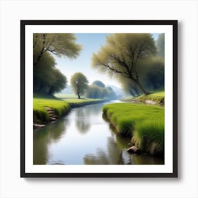 River In A Green Field 2 Art Print