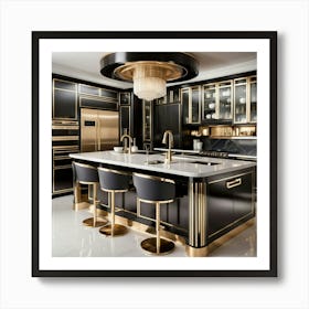 Black And Gold Kitchen Art Print