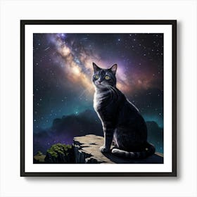 Cat In The Night Sky 1 Art Print