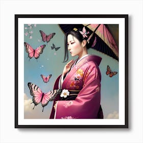 Asian Girl With Butterflies 11 Art Print