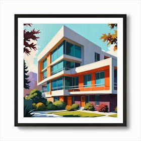 Graphic Illustration Of Mid Century Architecture With Sleek Lines And Vibrant Colors, Style Graphic Design Art Print 2 Art Print