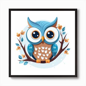 Cartoon Blue & Brown Owl Art Print