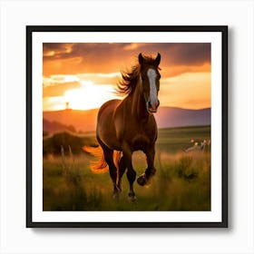 Grass Wild Horse Pasture Sun Romanian Horse Country Calf Rural Farm White Cloud Nature (3) Art Print