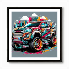 Isuzu Pickup Truck Vehicle Colorful Comic Graffiti Style - 2 Art Print