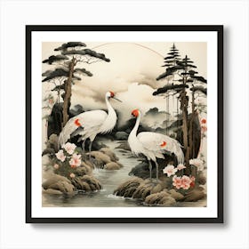 Cranes In The Water 1 Art Print