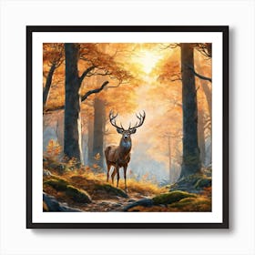 Deer In The Woods 50 Art Print