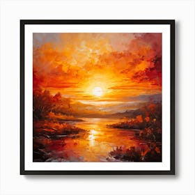 Sunset Over The River Art Print