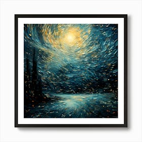 Chiaroscuro Waves: Black and White Serenity with Golden Touch Art Print