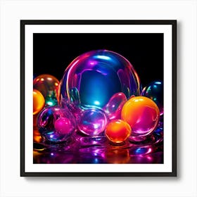 Glow Shapes Neon Bright Color 3d Fluid Bubbles Luminous Vibrant Vivid Radiant Flowing G Art Print