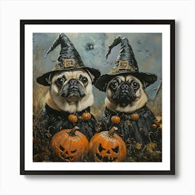 Halloween Pugs In Oil 13 Art Print