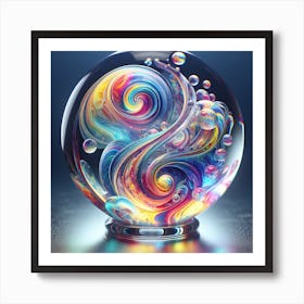 Crystal Sphere Inside It There Is Colorful Bright Liquid Swirls With Magical Energy And Ethereal Light Art Print