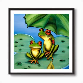 Frogs On A Lily Pad Affiche