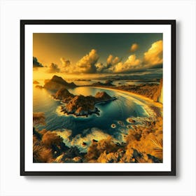 A beautiful picture of the sea and stunning nature in three-dimensional golden color 1 Art Print