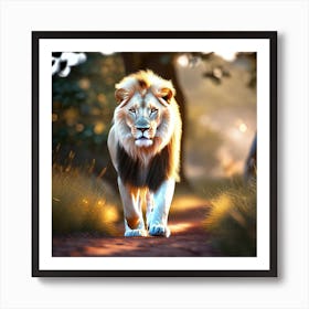 Lion Walking In The Forest Art Print