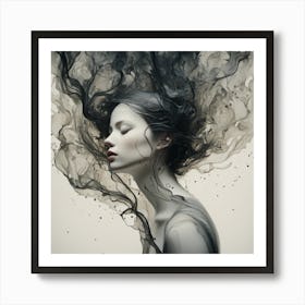 Black Smoke woman Art Print