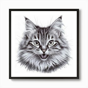 A Vibrant And Dynamic Pencil Portrait Of A Cat Art Print
