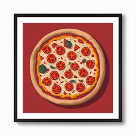 Pizza On A Red Background Art Print