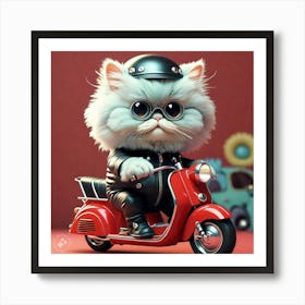 Cute Cat Riding Red Scooter Art Print