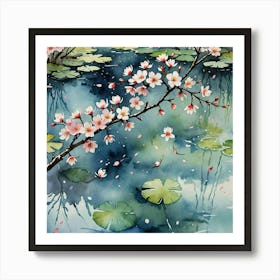 Cherry Blossoms In Water Art Print