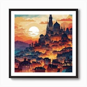 Cityscape At Sunset 1 Art Print