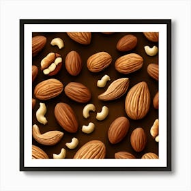 Almonds On A Brown Background Art Print