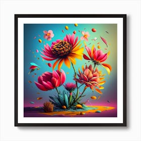 Flowers Beautiful Sketch Art Piece 3d Render P (1) Art Print