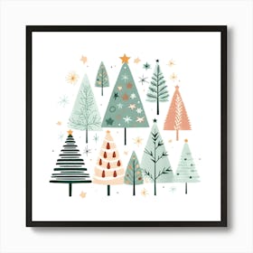 Modern Christmas Tree Illustrations: Minimalist Holiday Art Art Print