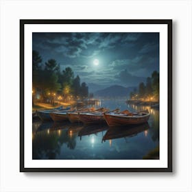 Moonlight On The Lake 3 Art Print