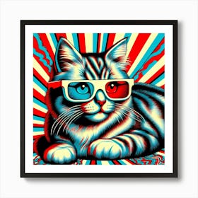 Cat In 3d Glasses 2 Art Print