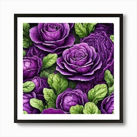 Purple Cabbage Seamless Pattern Art Print