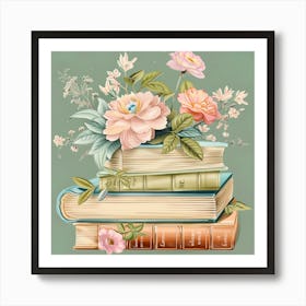 Wildflower Antique Books And Flowers 4 Art Print