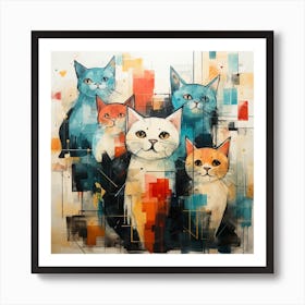 Cats families, attractive watercolors Art Print