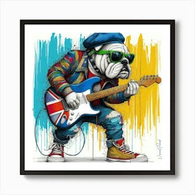 British Bulldog Guitar Player Art Print