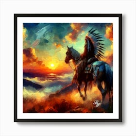 Oil Texture Native American Indian On Horseback In The Mountains 7 Copy Art Print