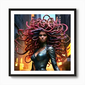 A Modern Twist Unfolds As Medusa Is Depicted In A Bustling Metropolis Her Hair A Living Mural Art Print