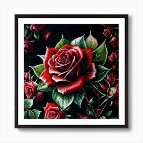 Roses On Black Art Print