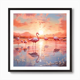 Flamingo Whispers: Brushstroke Ballet Art Print