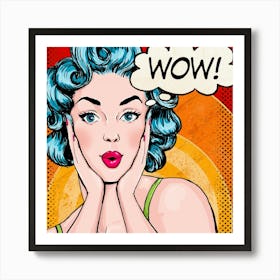 Pop Art Girl With Wow Thought Balloon Art Print